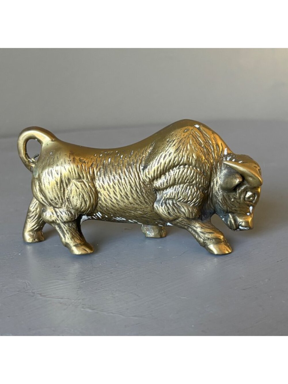Vintage Solid Brass Charging Bull Figurine Wall Street Stock Market Statue 5.5"